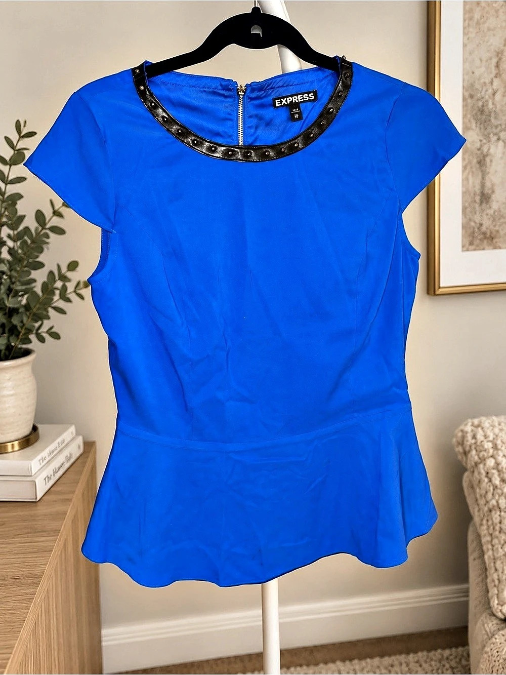 Express Studded Peplum Top in Blue & Black Size XS